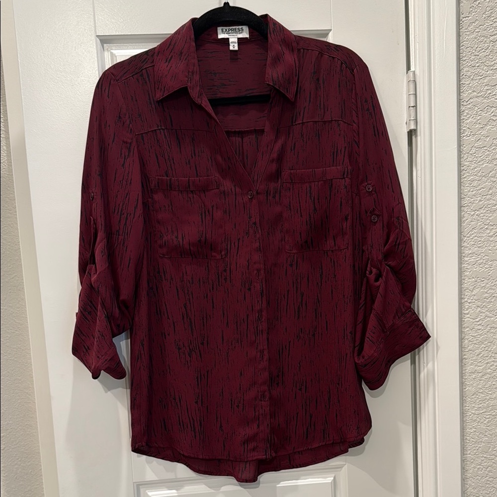 Express Maroon Patterned Button Down Size M